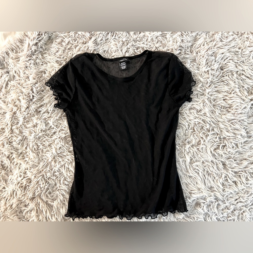 Black mesh top with ruffled edges